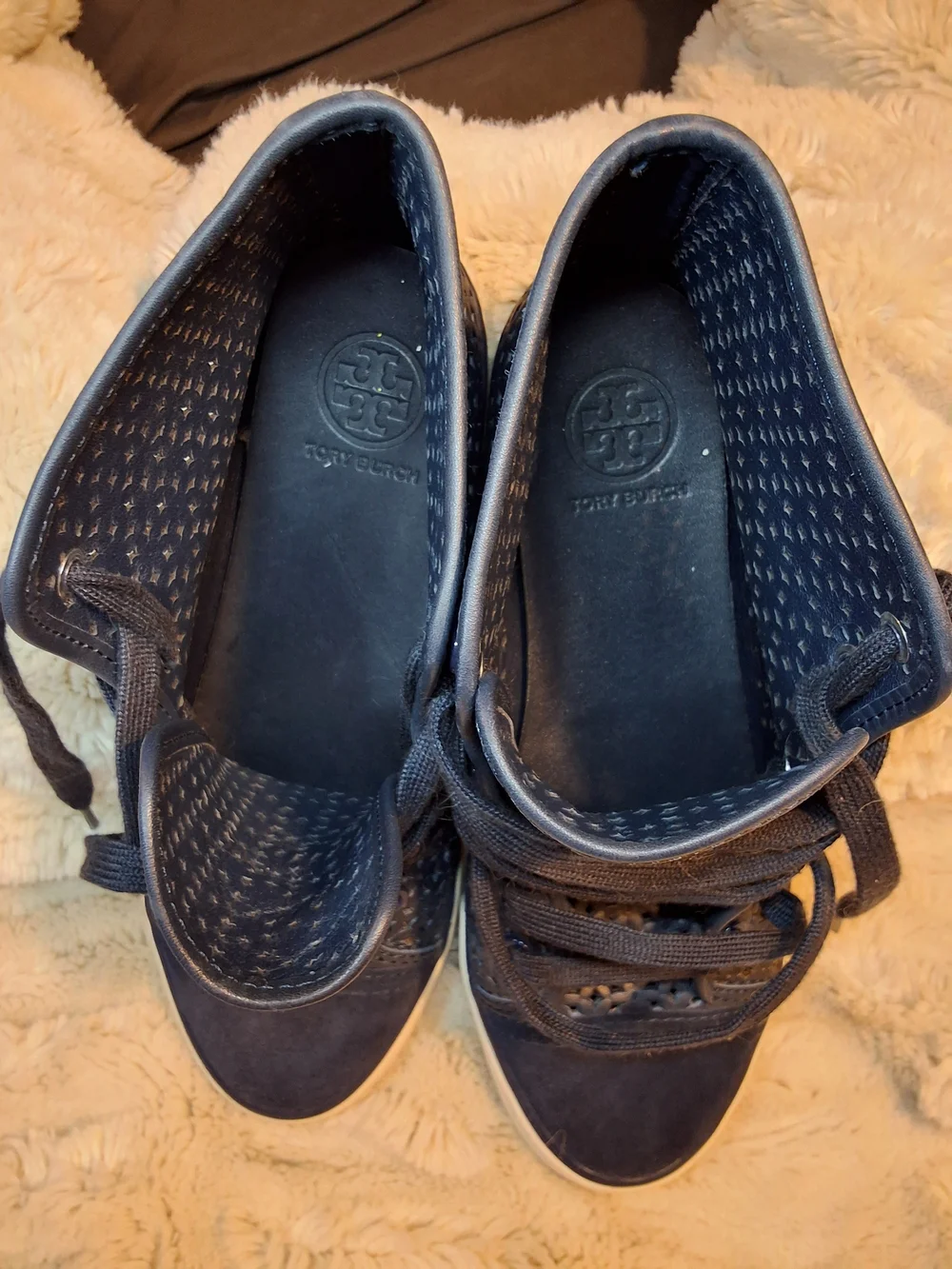 Tory Burch Navy Perforated High-Top Lace-Up Sneakers